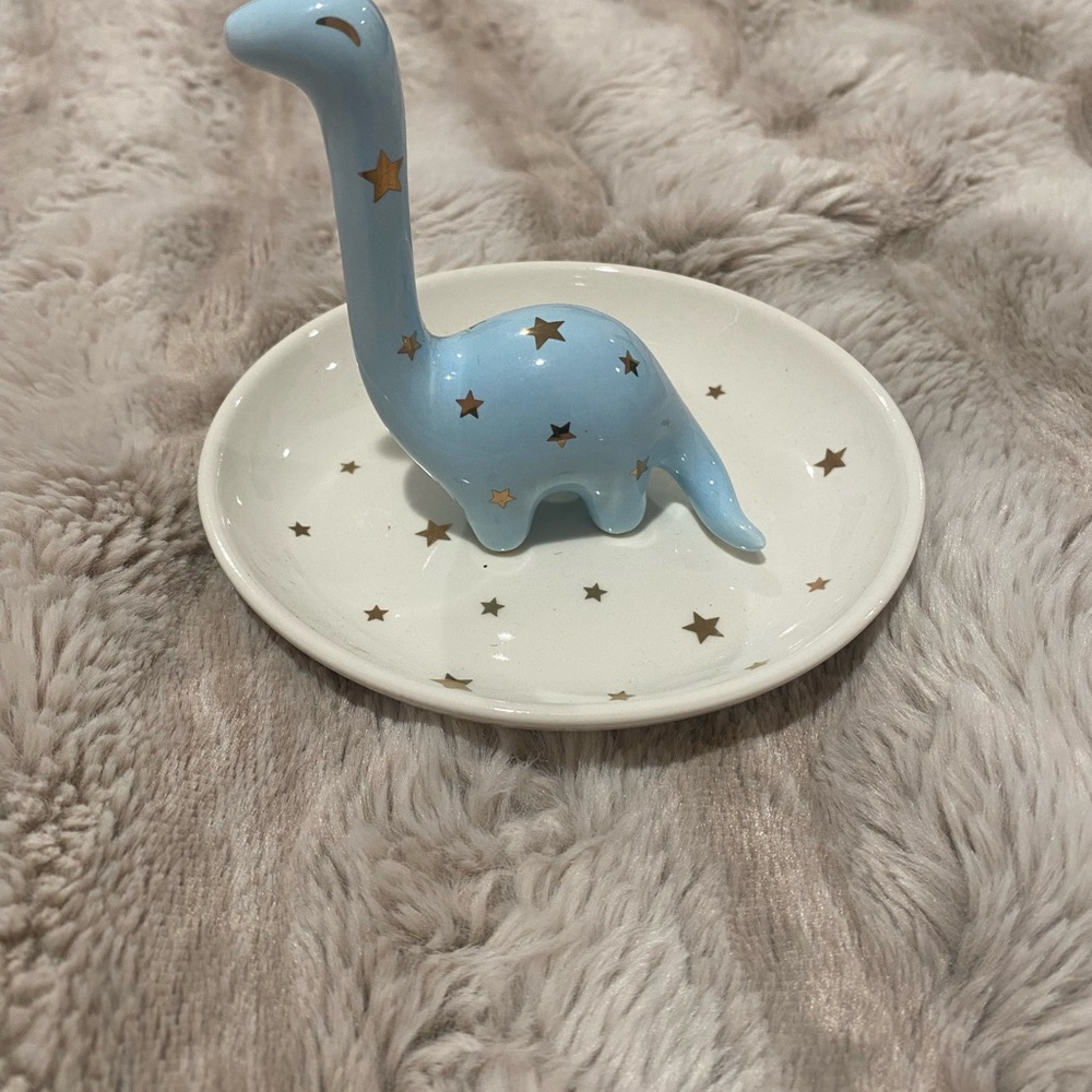 Blue Dinosaur Ring Holder with Gold Stars